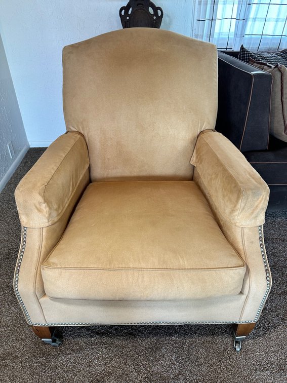 Classic Baker Upholstered Armchair with Decorative Metal Fasteners