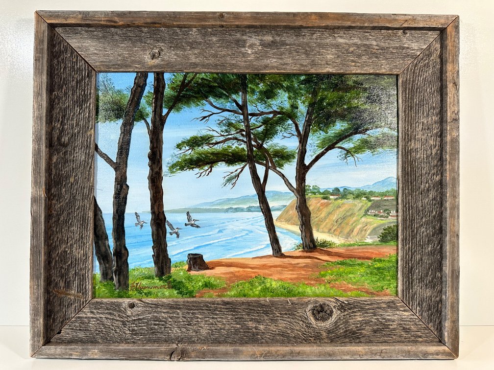 Original Signed Coastal Landscape Painting by F. Hammock - Approx. 21" x 17"