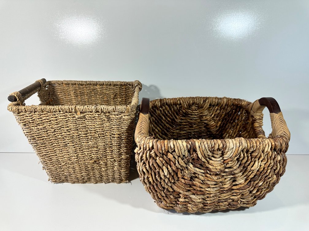 (X's 2) Set of Two Rustic Woven Baskets 