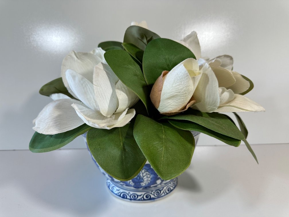 Beautiful Forever Flowers Arrangement in Blue and White Ceramic Vase