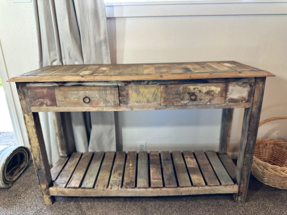 Vintage-Style Distressed Console Table - Rustic Chic with Drawers