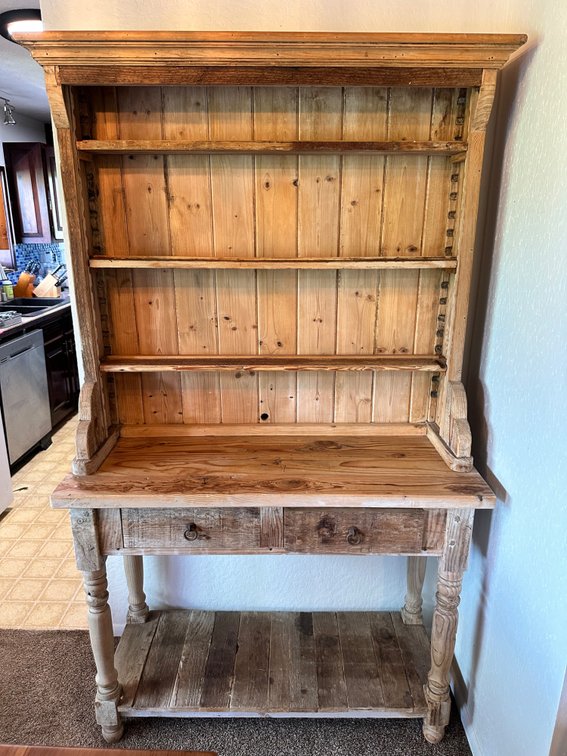 Rustic Wooden Hutch with Shelves and Drawers - Vintage Farmhouse Charm