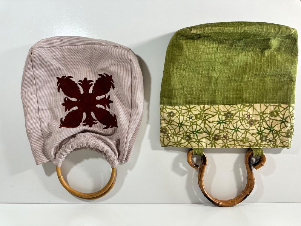 (X's 2) Set of Two Fabric Purses with Bamboo Handles