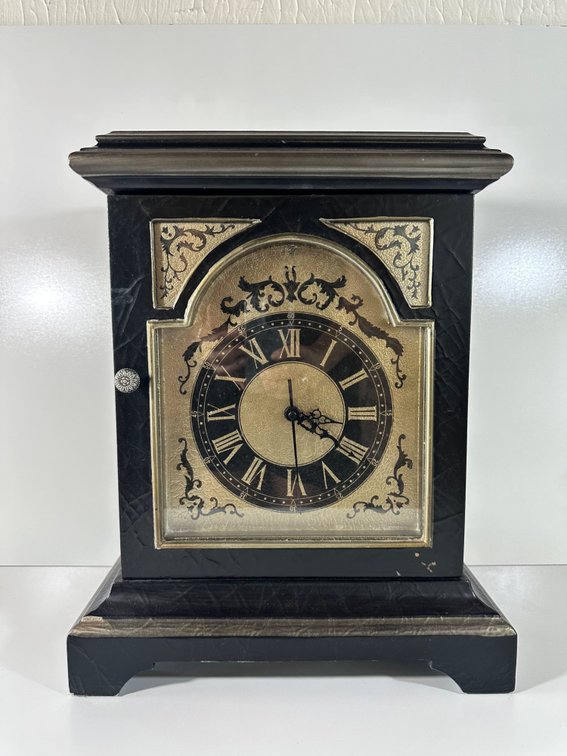 Antique Style Black and Gold Mantel Clock with Hidden Storage Compartment