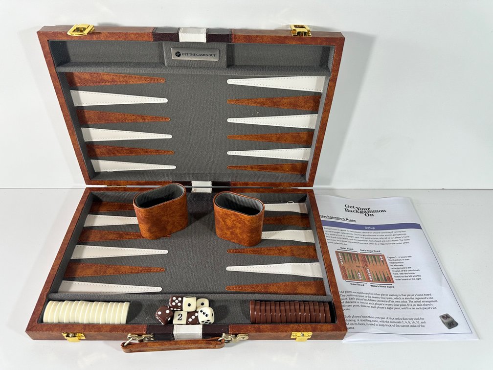 High-Quality Leatherette Backgammon Set by "Get The Games Out"