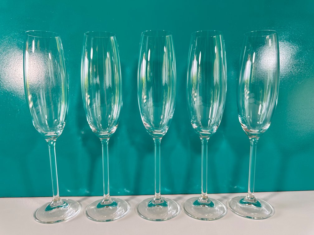 Set of Five Lenox Crystal Champagne Flutes - Elegant Glassware