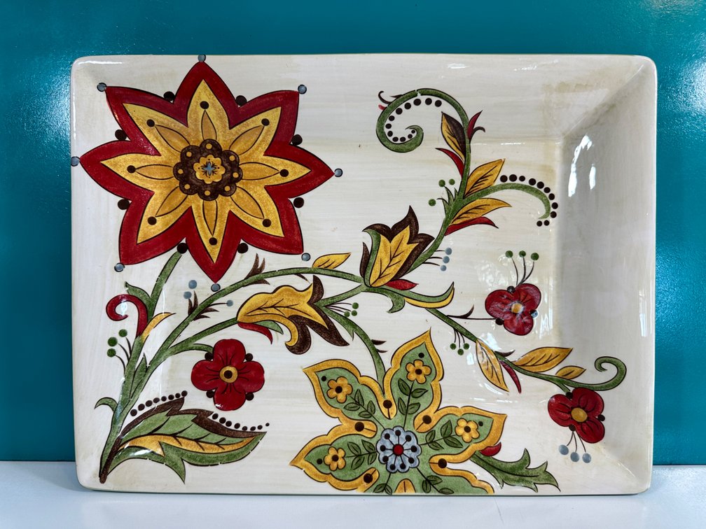 Pier 1 Imports Decorative Ceramic Platter - Vibrant Floral Design