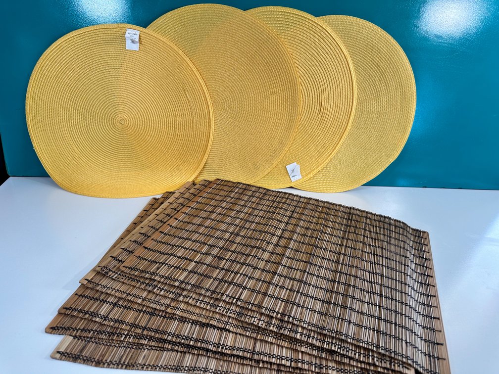 Set of Stylish Placemats - Yellow Round Mats & Bamboo Mats