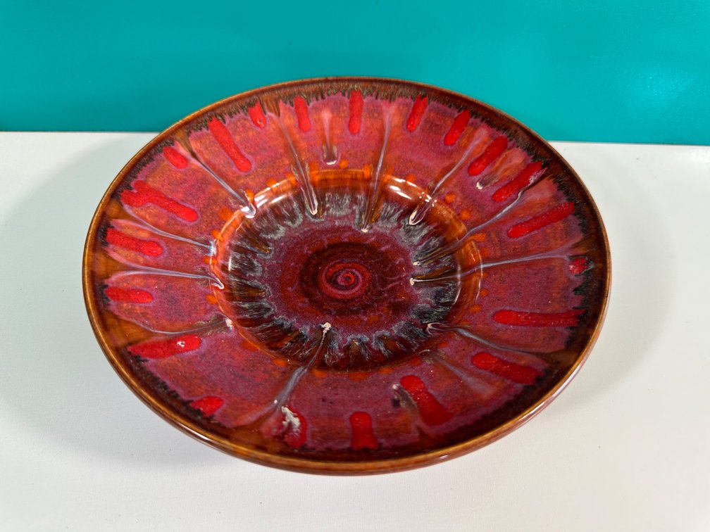 Handcrafted Ceramic Bowl by "Ben" - Unique Red and Orange Glaze Design