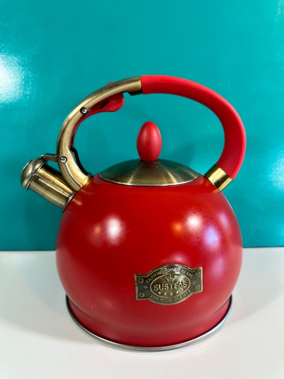 Vintage-Style Red Whistling Tea Kettle by SUSTEAS