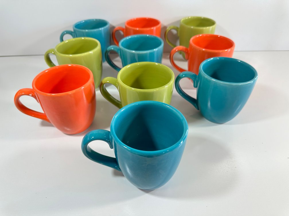 Set of Ten Colorful Ceramic Mugs by OmniWare