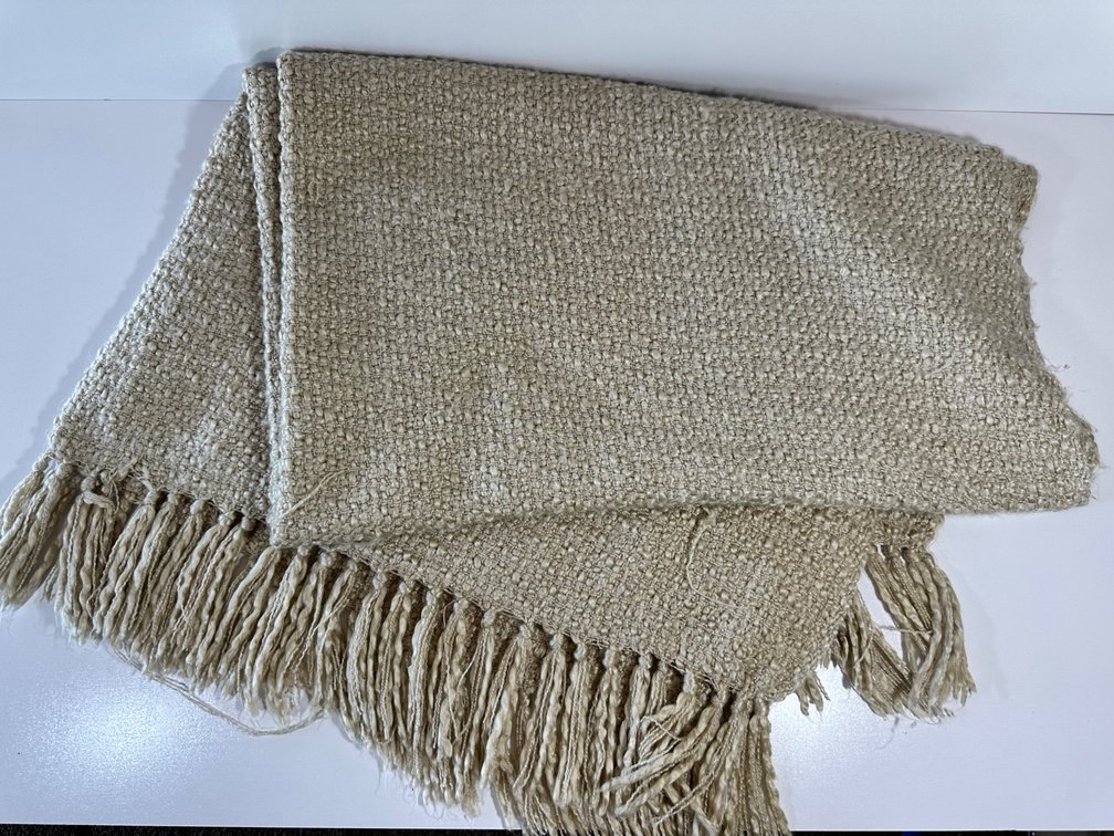 Neutral Toned Throw Blanket with Fringe - Martha Stewart Collection