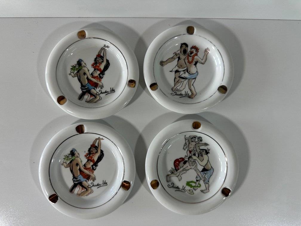 Set of Four Vintage Trader Vic's Ceramic Ashtrays - Collectible Tiki Bar Memorabilia