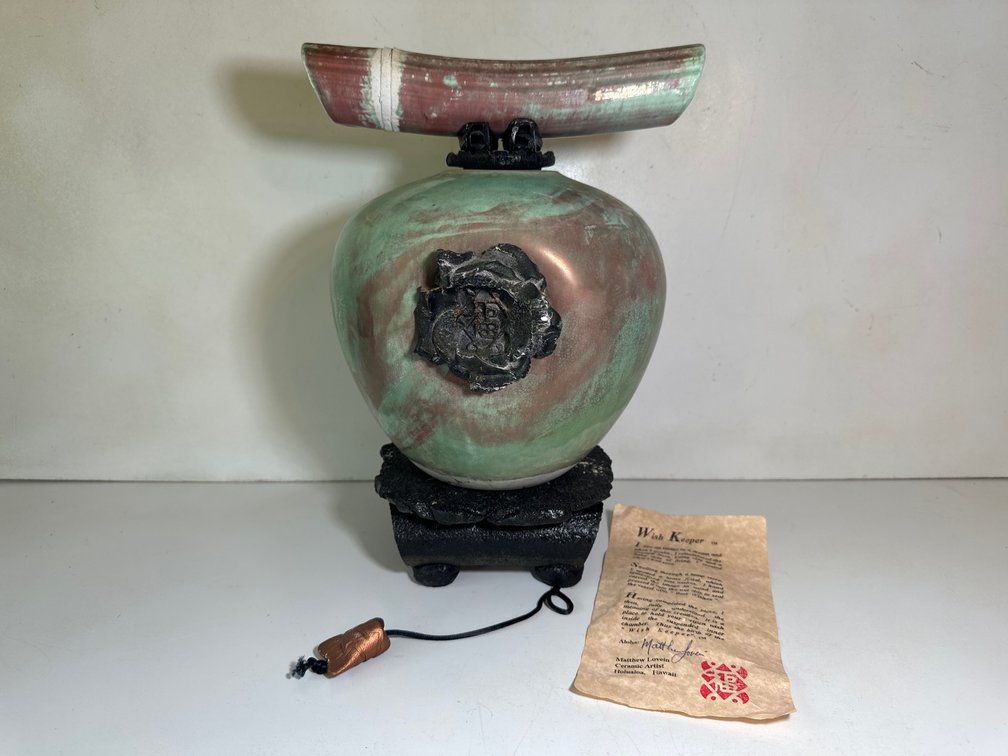"Wish Keeper" Clay and Raku Style Firing Vase by Local Artist Matthew Lovein