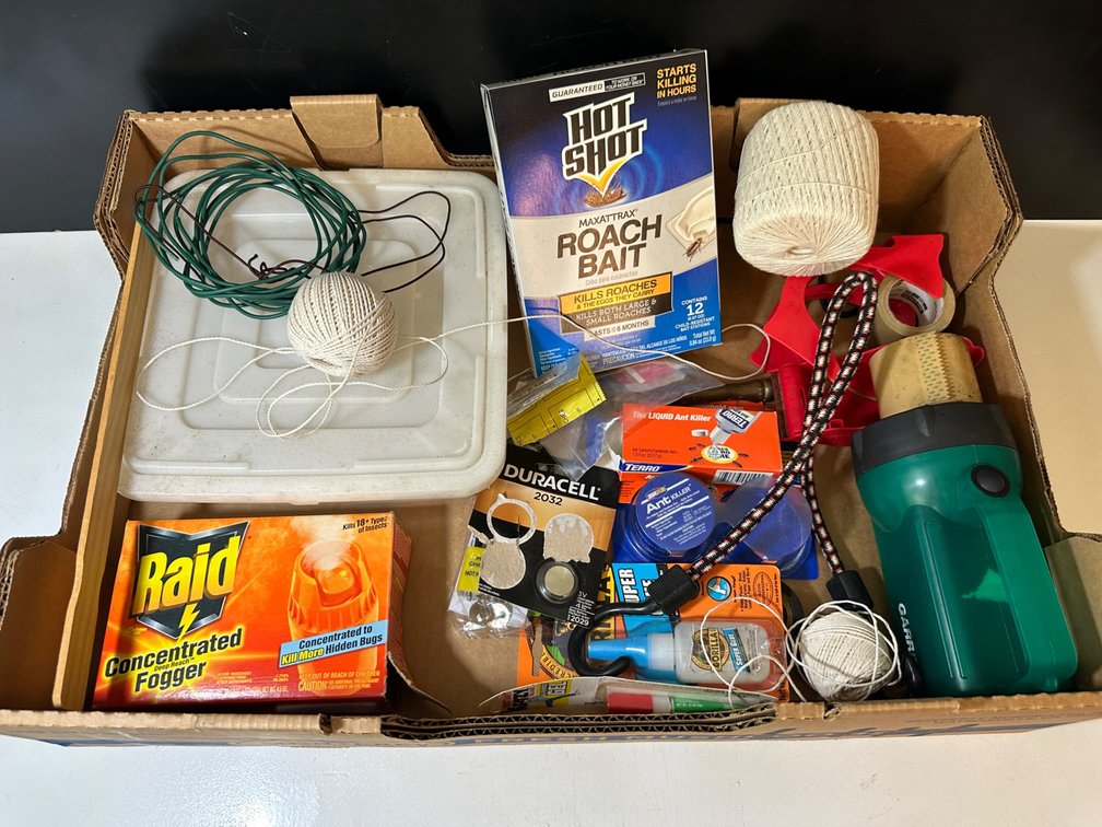 Pest Control, Glue, Flashlight, String and Various Misc Items 