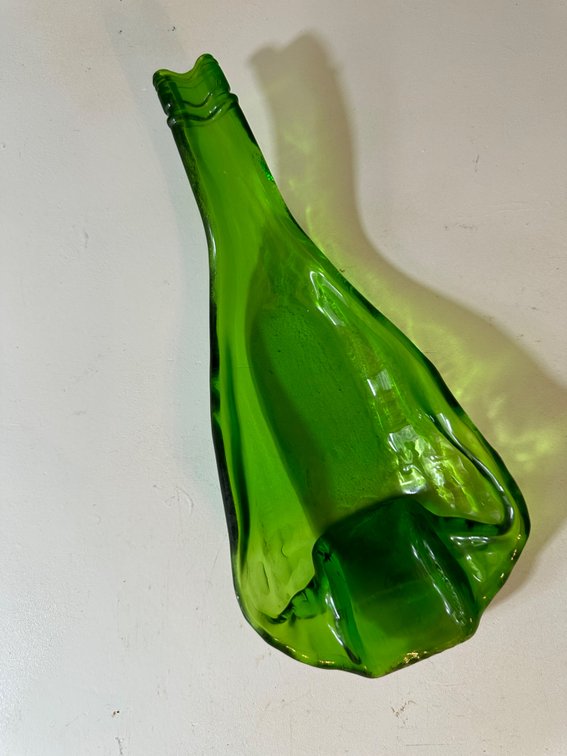 Artist Signed Green Glass Bottle Art