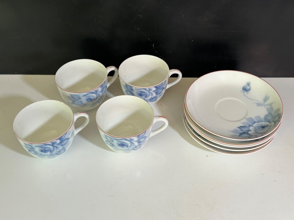 Japanese Blue Flower Cups and Saucers