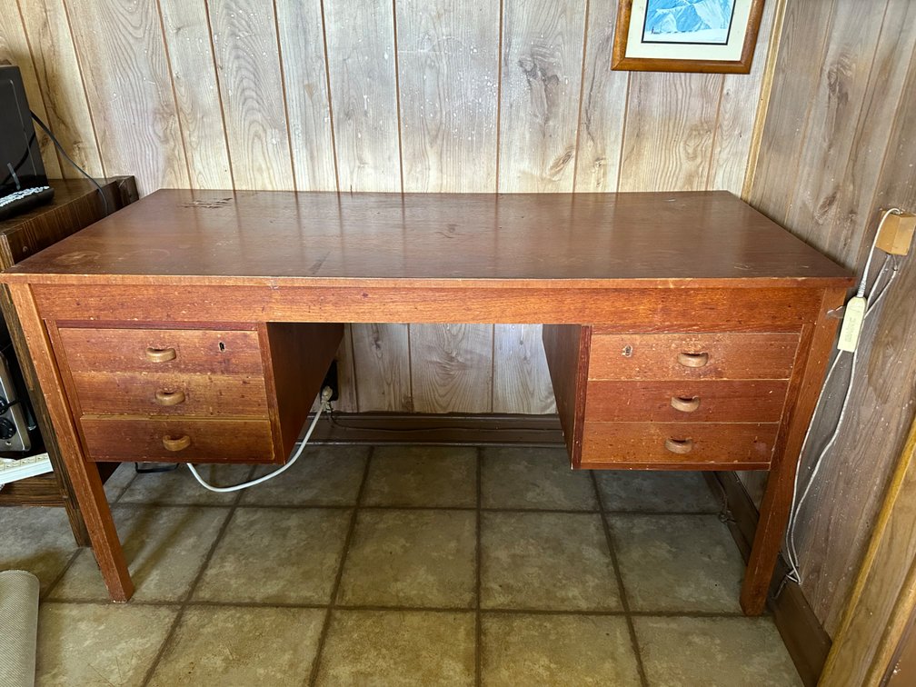 53" Long Vintage Wood Desk with Drawers