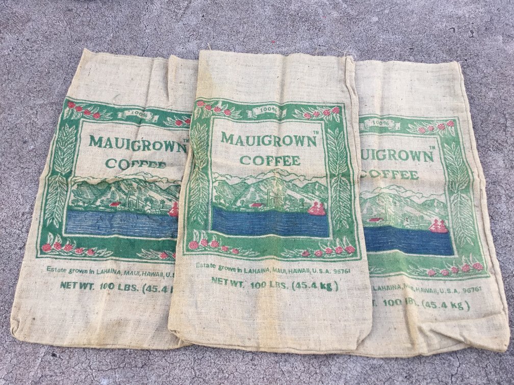 Three Lahaina Maui Burlap Coffee Bag