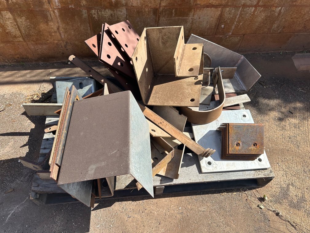 Pallet of Mixed Size Angle Iron and Metal Plates