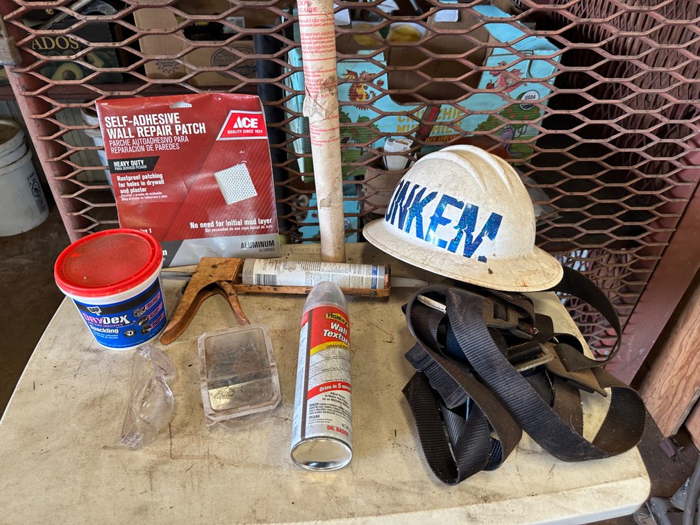 Hard Hat, Straps, Self-Adhesive Wall Repair Patch and More 