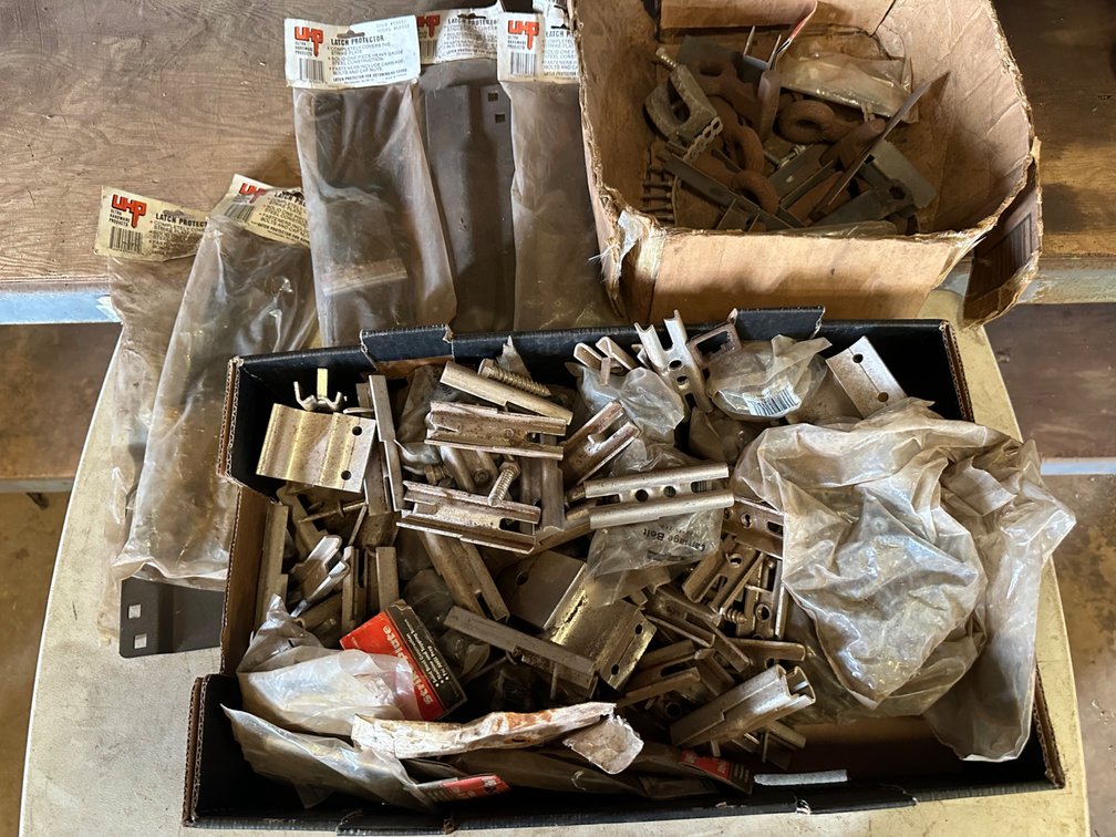 Mixed Lot of Hardware Pieces, Strike Plates, Latch Protectors, and More