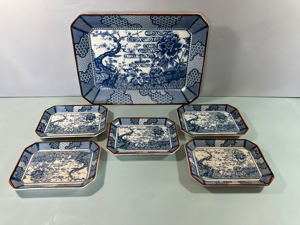 Made in Japan Rectangle Blue and White Platter with Matching Dishes