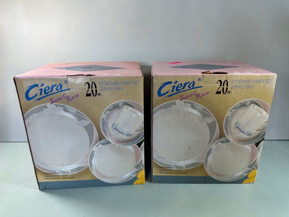 (X's 2) Ciera Sweet Rose 20pc Stoneware Dinner Set for 4