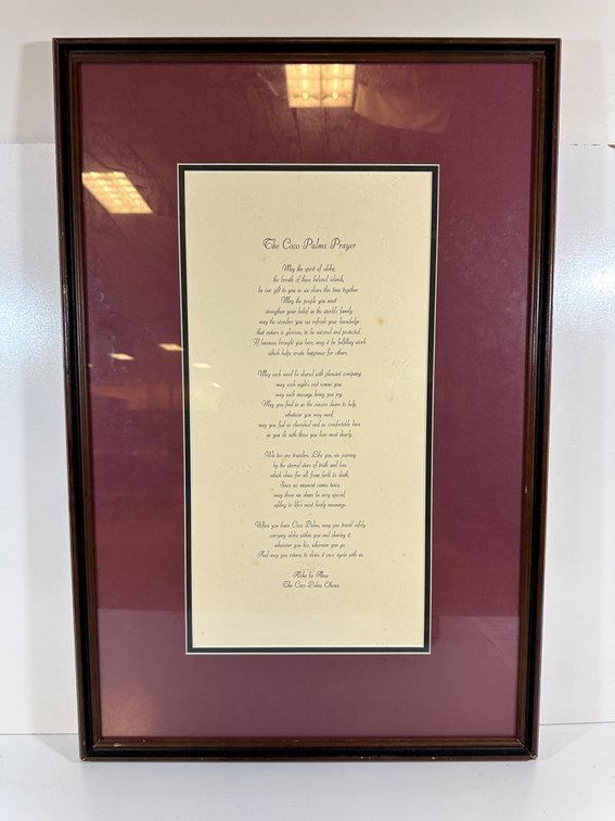 Framed Coco Palms Prayer with Hawaiian Translation from Guslander Estate