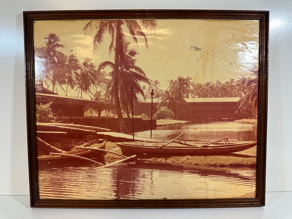 Vintage Poster Photograph of Coco Palms Lagoon with Canoe from The Guslander Estate