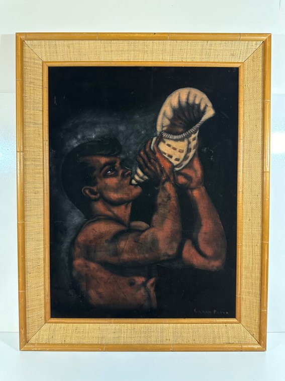 Framed Artwork of Man Blowing Conch Shell