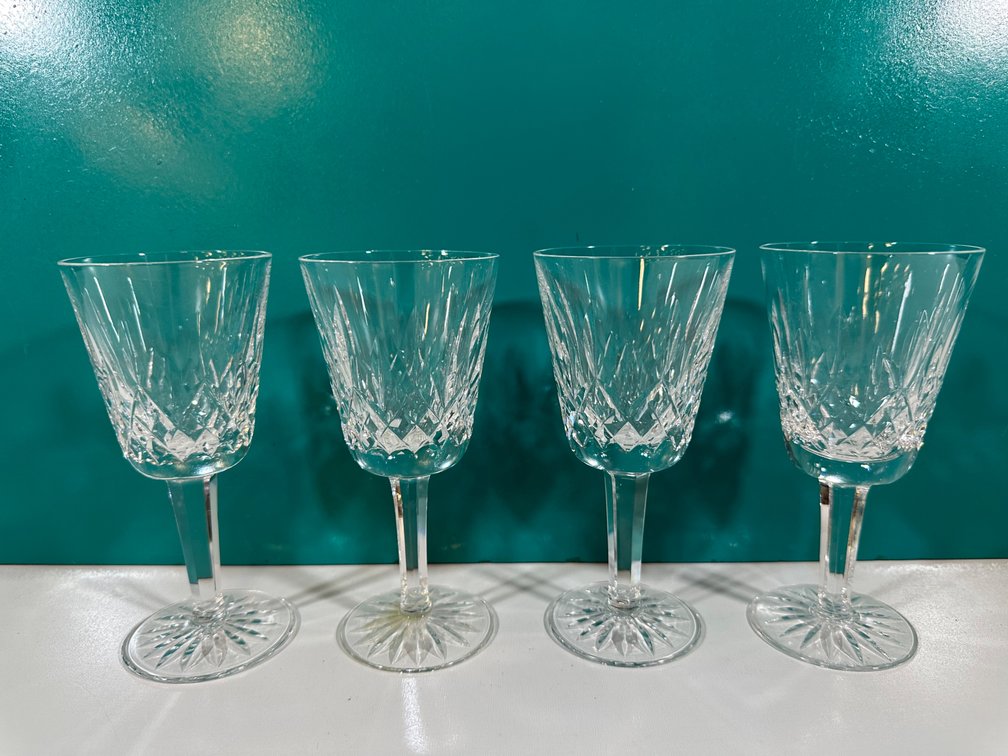 (X's 4) Set of Four Waterford Crystal White Wine Glasses - Lismore Pattern
