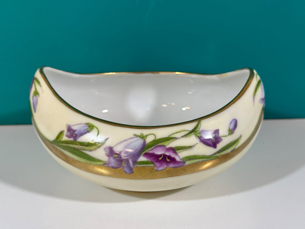 Hand-Painted Oval Bowl with Violets and Gold Rim by Royal Bavaria from The Guslander Estate