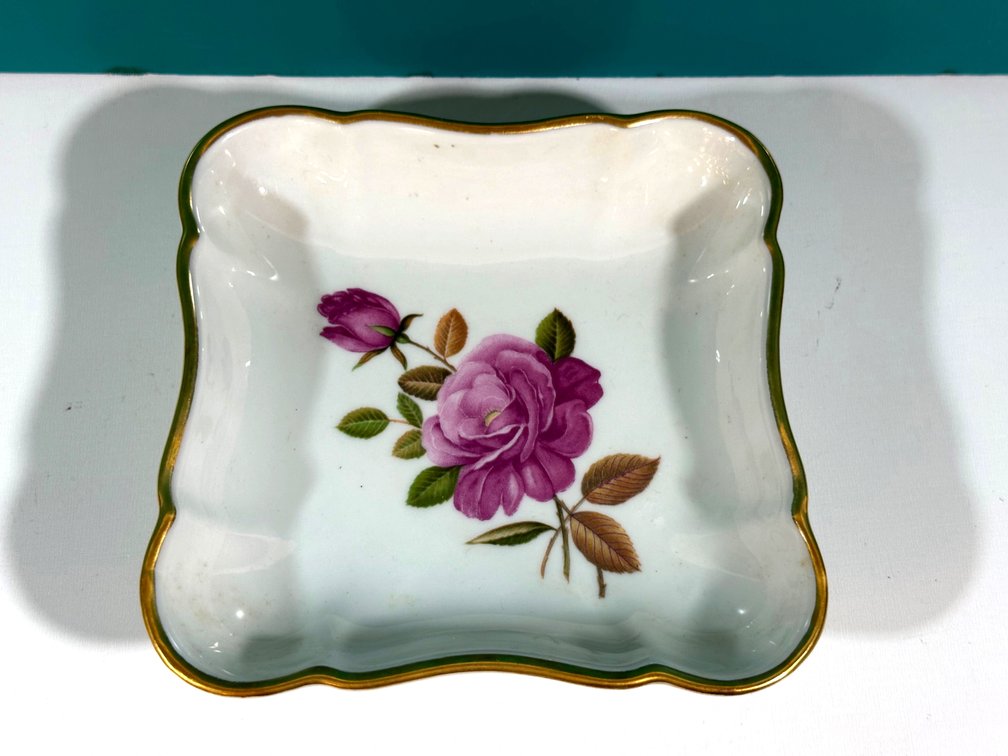 Elegant Limoges Square Dish with Roses and Gold Rim from The Guslander Estate