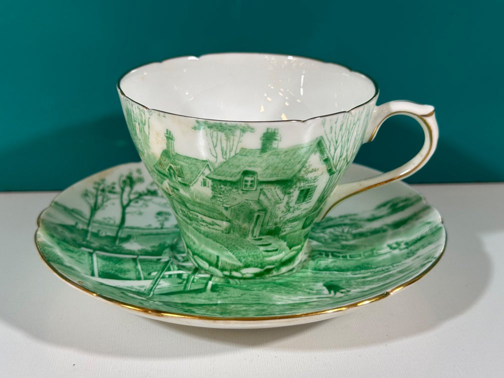 Vintage Tea Cup and Saucer with Pastoral Scene from The Guslander Estate