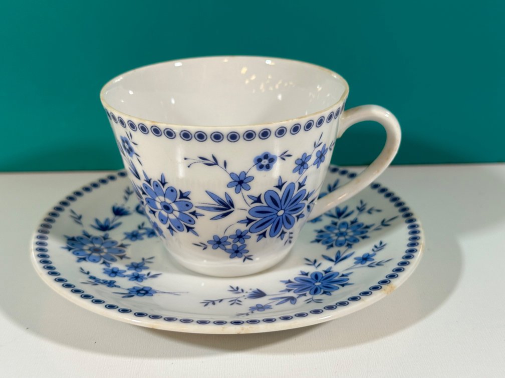 Charming Blue Floral Tea Cup and Saucer Set from The Guslander Estate