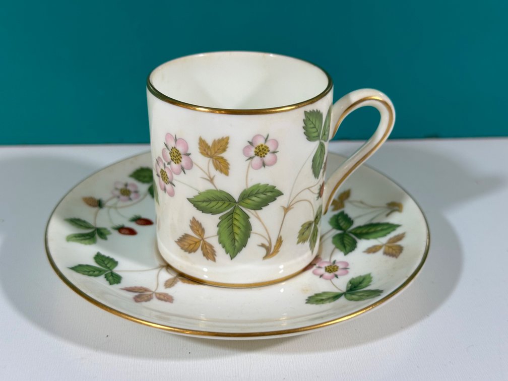 Exquisite Wedgwood Demitasse Cup and Saucer with "Wild Strawberry" Design - From The Guslander Estate