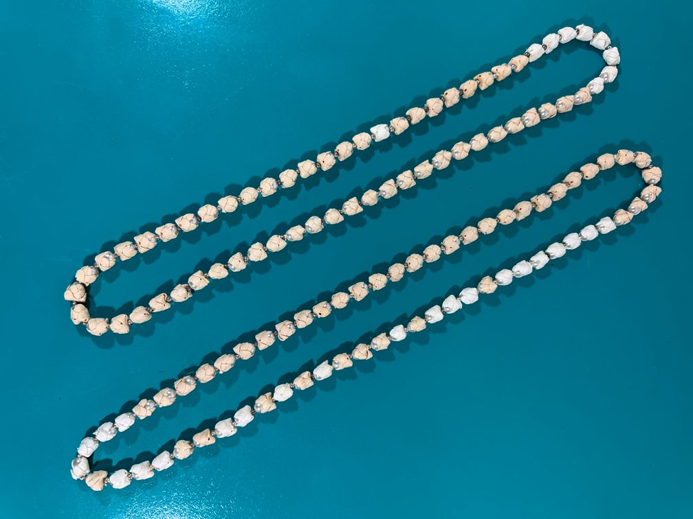 Vintage Rick Rack Pearl Leis - One White, One Light Pink, Circa 1965