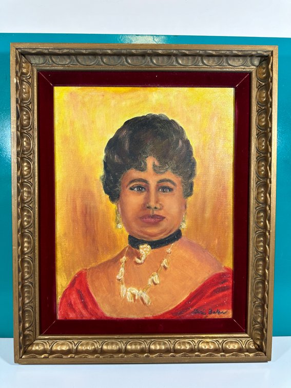 Oil Painting of Queen Emma by Artist Geri Baker - Framed Hawaiian Historical Portrait 