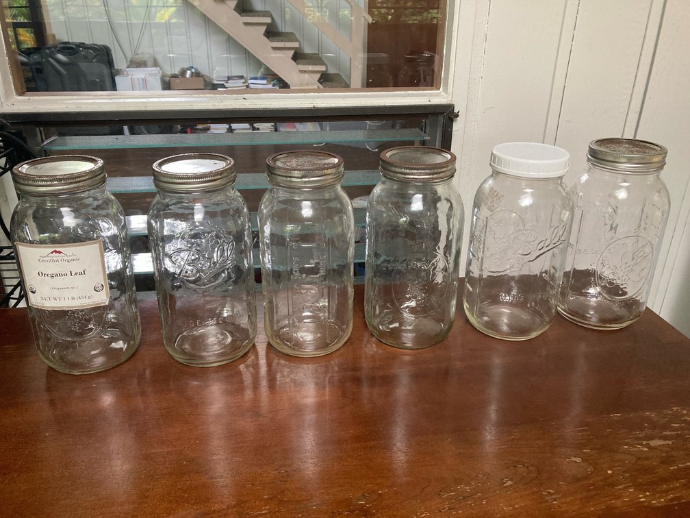 Six Glass Half Gallon Jars