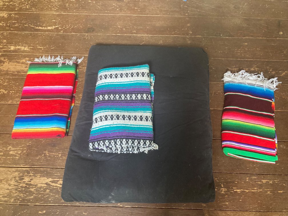 (X's3) Yoga Blankets and One Meditation Cushion (zabuton)