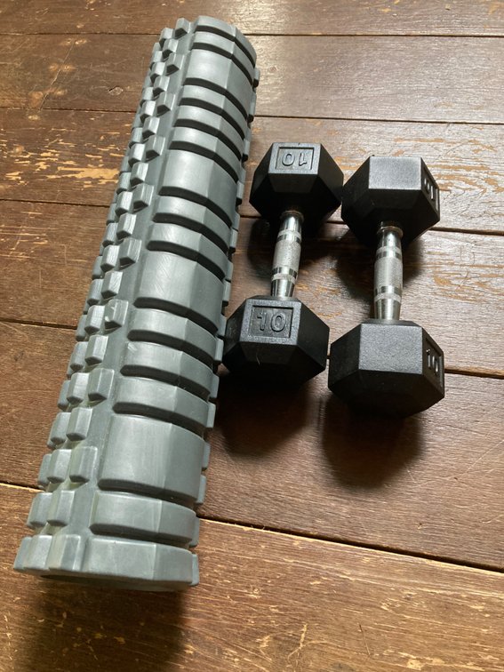 (X's3) 2- 10lb. Weights and a Foam Roller