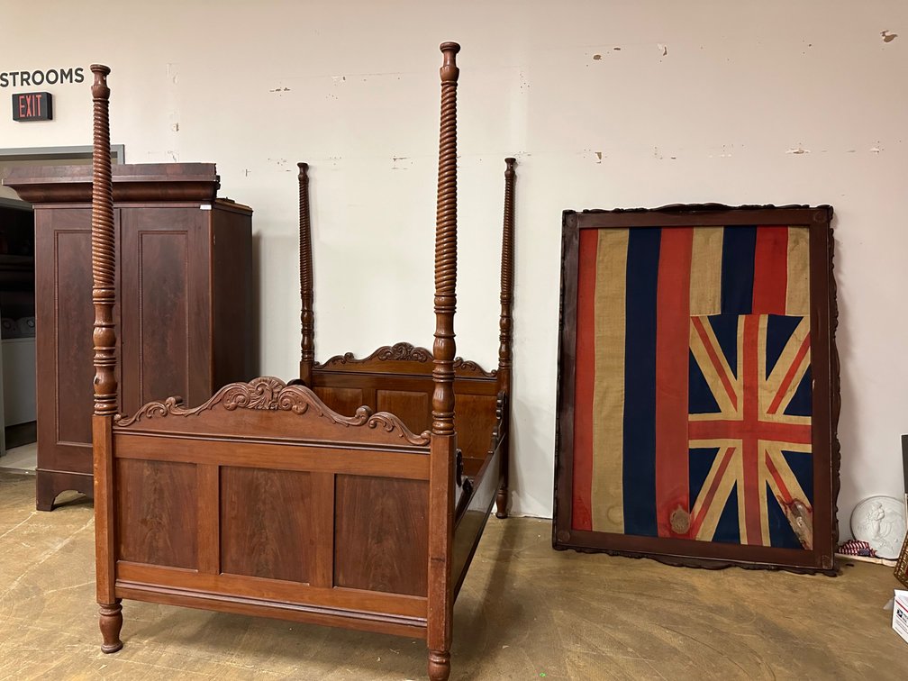 Historic Four Poster Bed with Hawaiian Flag Canopy - Cherry Wood & Black Walnut - Ward & Guslander Estate