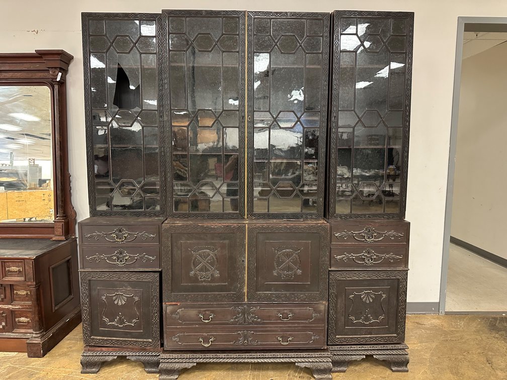 Antique Breakfront with Glazed Doors & Intricate Fretwork - Guslander Estate