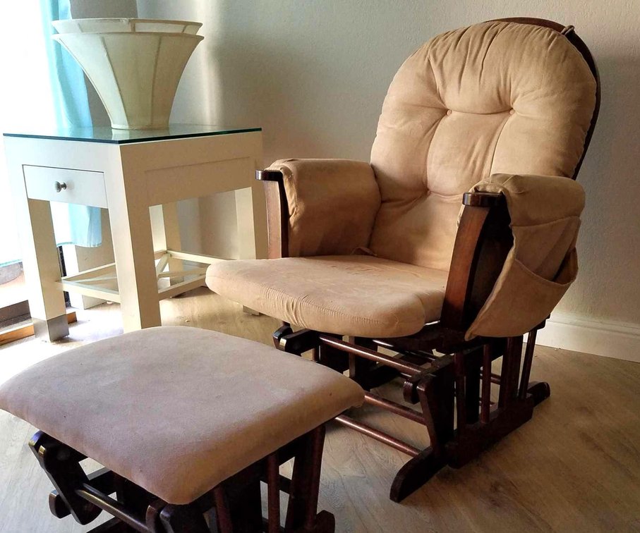Rocker/Glider Chair with Matching Glider Footstool.  Beige fabric - Nice