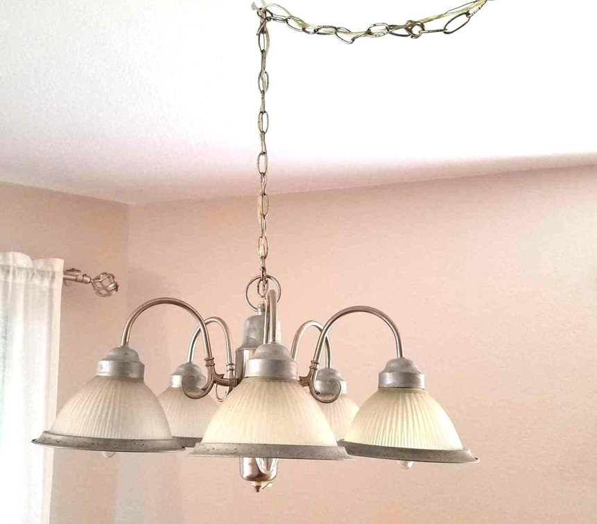 Five light hanging light fixture for above a table