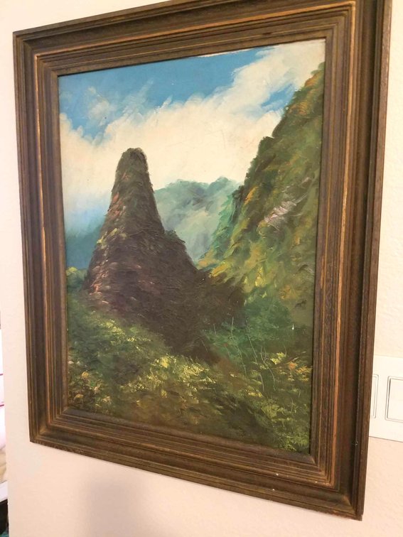 Oil original of Iao Valley by L. K. Sabuda of Maui.  24" wide by 29 1/2"high.  