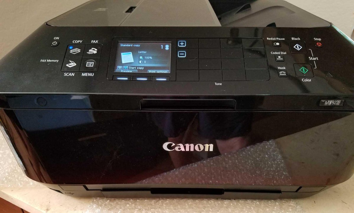 Canon Pixma MX922 Printer.  Was excellent working printer but has an error code 1008.  As is. 