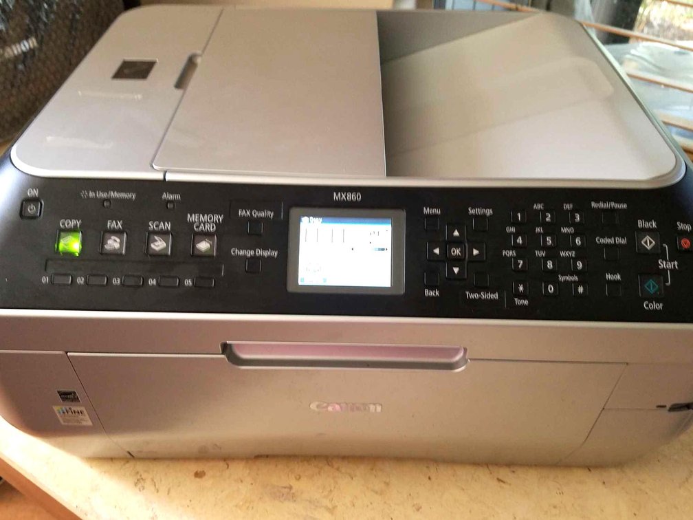 Canon Pixma MX860 Works with MS 7 or 8 not MS 10. Mac?  New Cartridges in Box