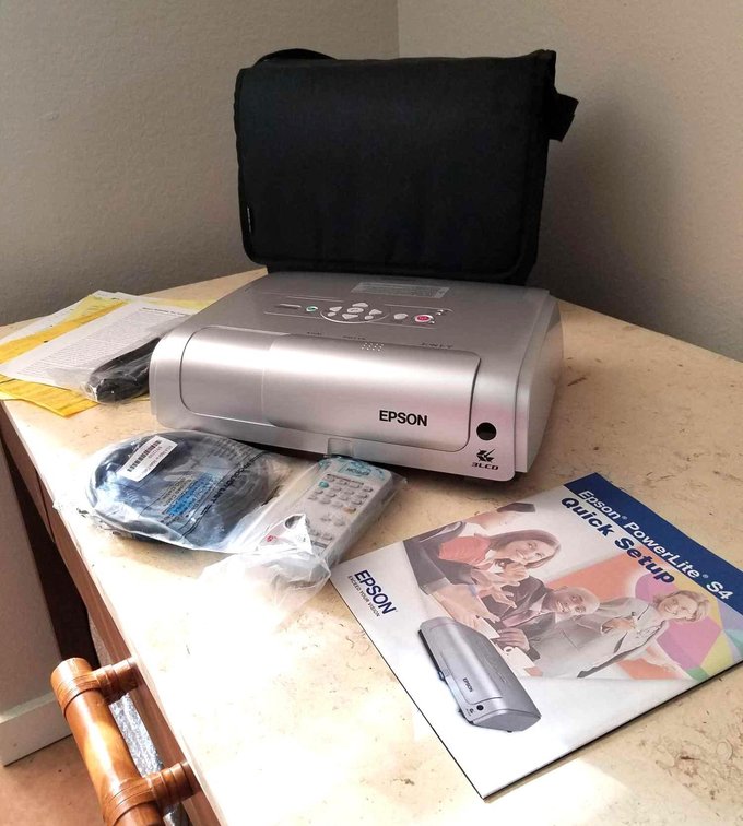 Epson Computer Projector with remotes, cables and carrying case.  Power Lite S4 used a few times.